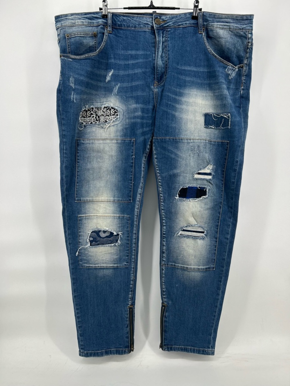 Denium House Jeans Mens 44 Distressed Patchwork Y2K Streetwear Zip Ankle Grunge